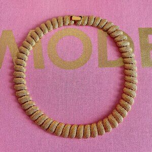 Vintage NAPIER 80s Gold Tone Textured Link Choker Designer Necklace
